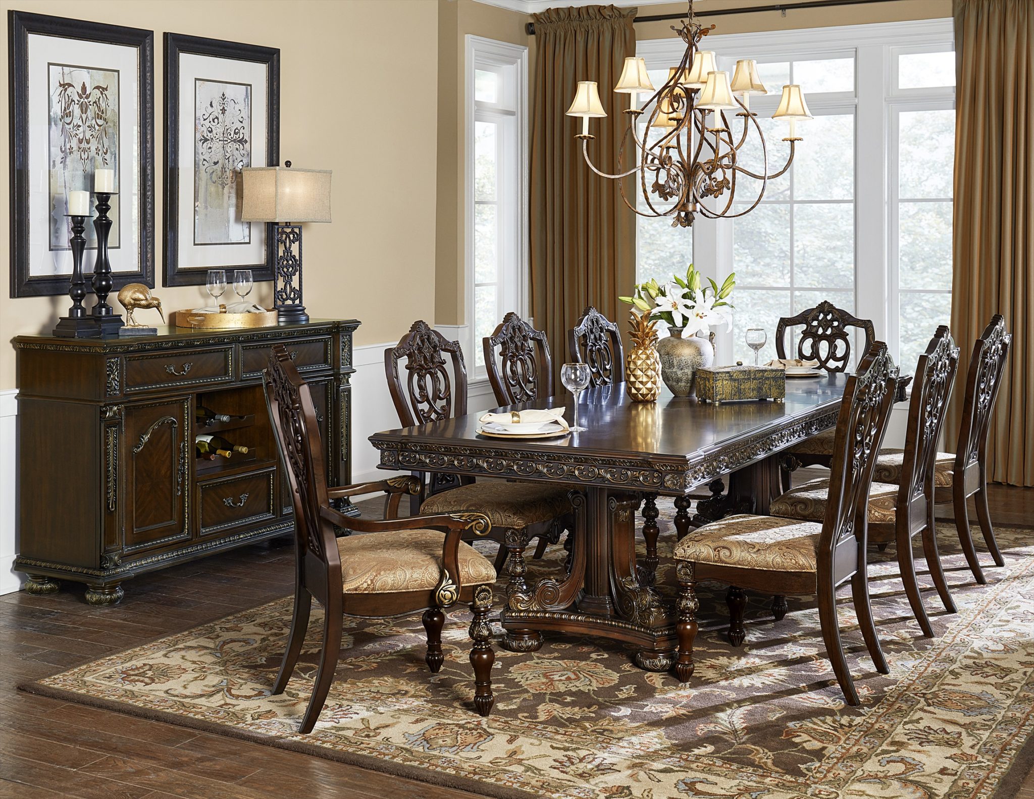 Light Gray Dining Room With Cherry Wood Table