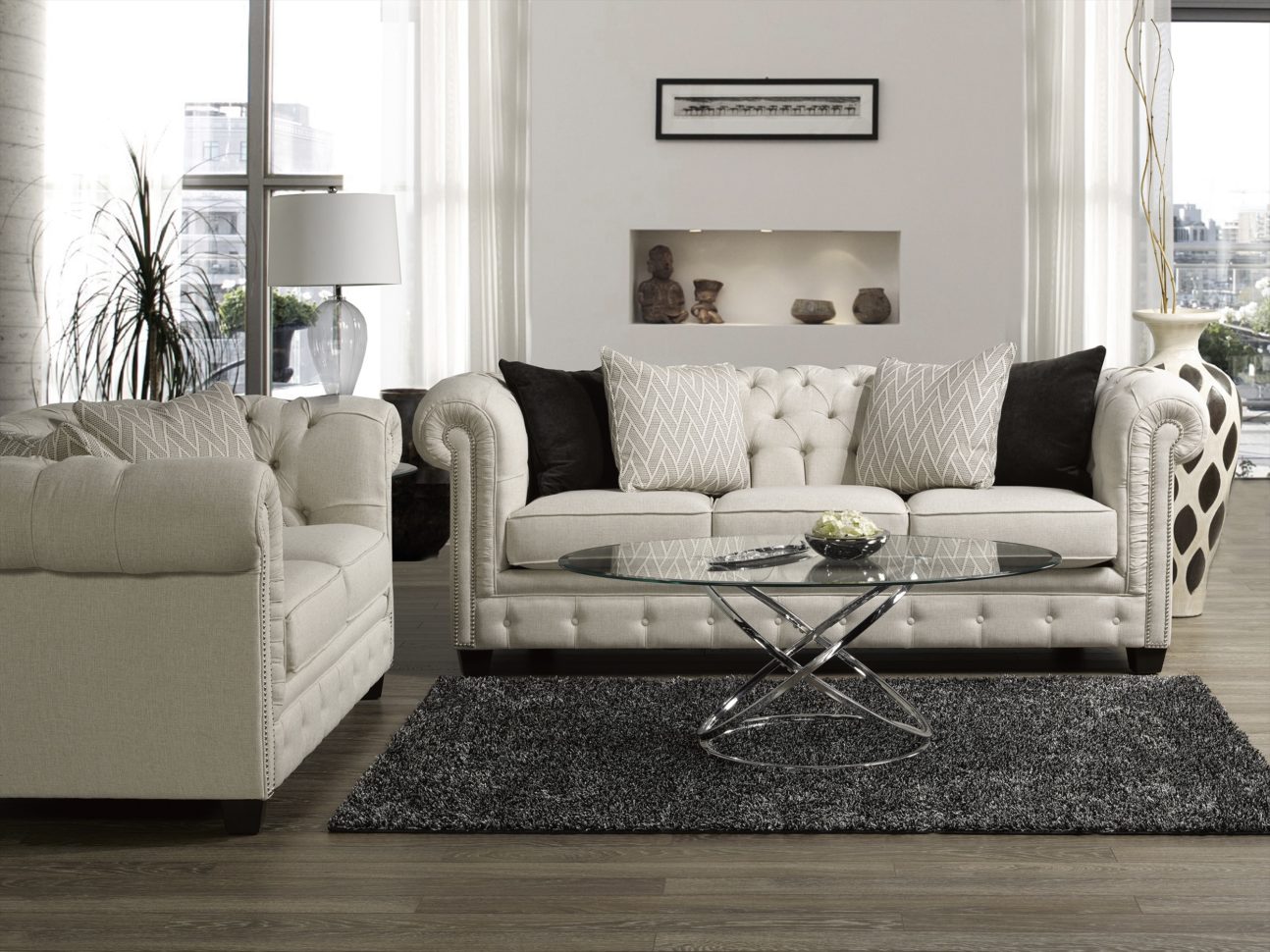 Transitional Tufted Light Beige Living Room - Image 5