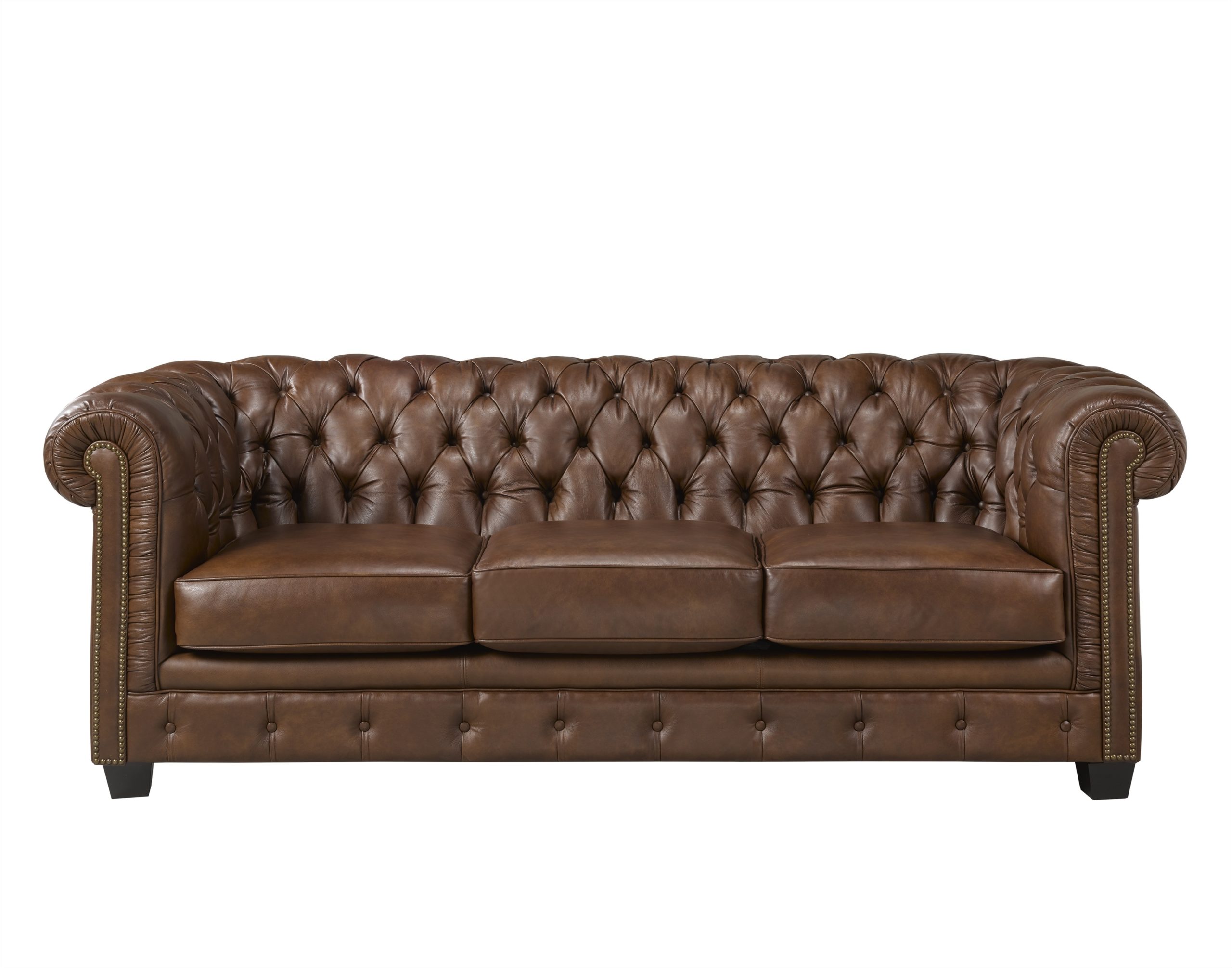 Traditional Tufted Brown Leather Living, Traditional Leather Furniture