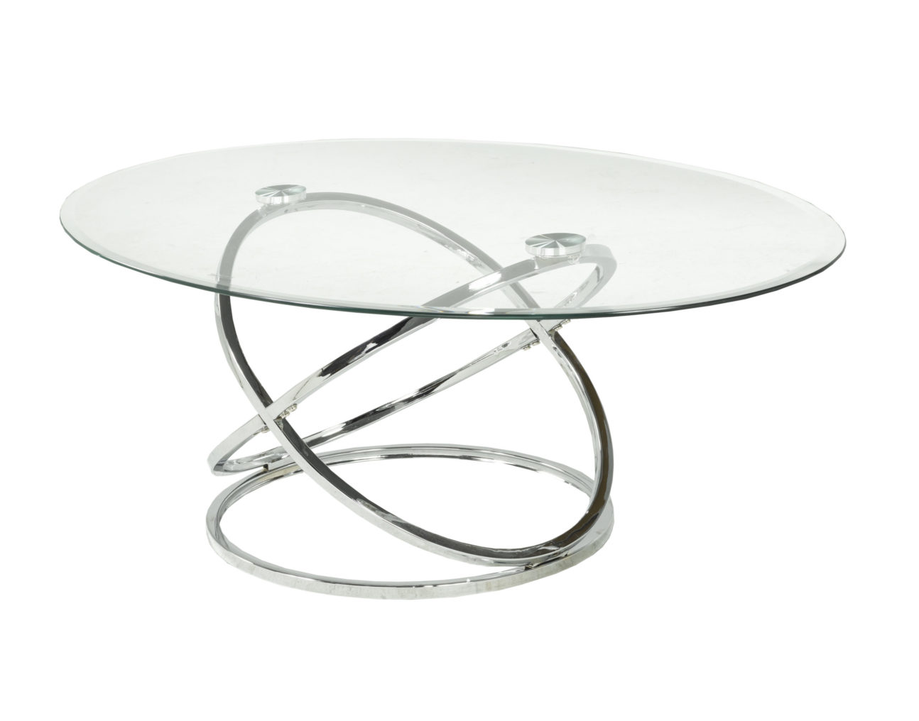 Modern Oval Glass and Chrome Occasional Tables