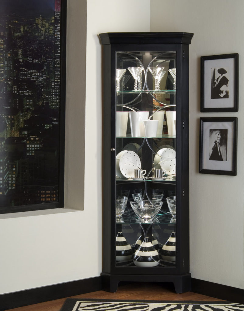 Etched Glass Black Corner Curio Arrow Furniture