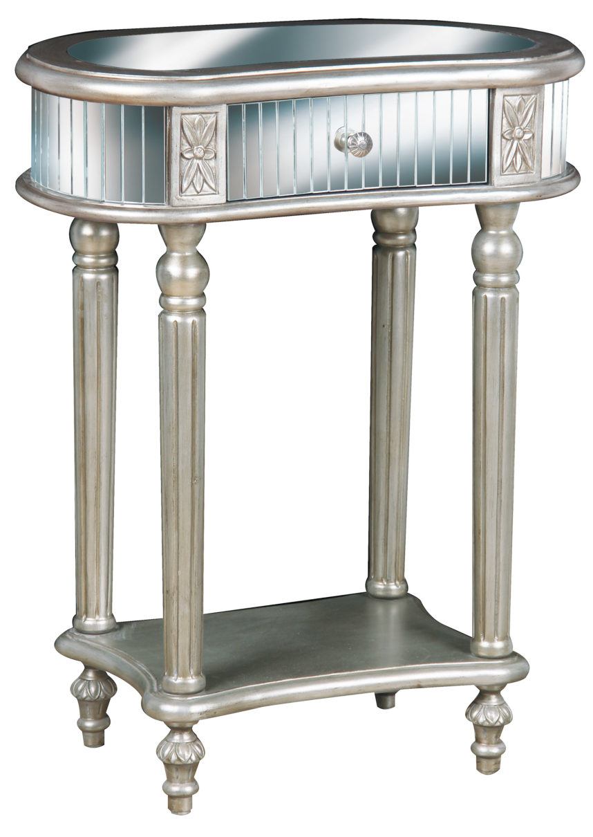 Art Deco Antique Silver Mirrored Accent Table Arrow Furniture