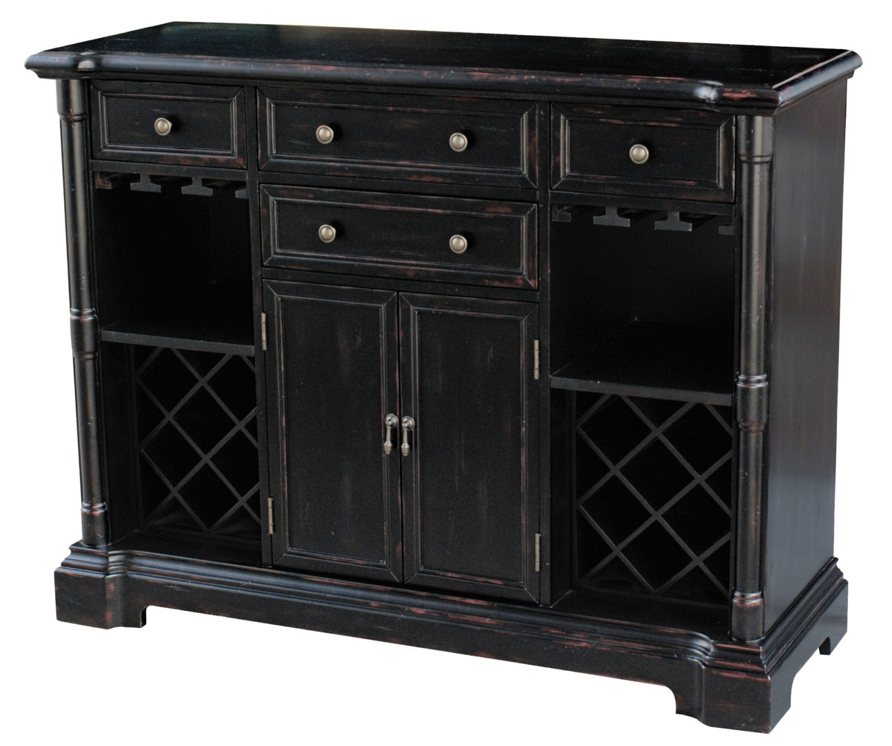 Transitional Distressed Black Wine Cabinet