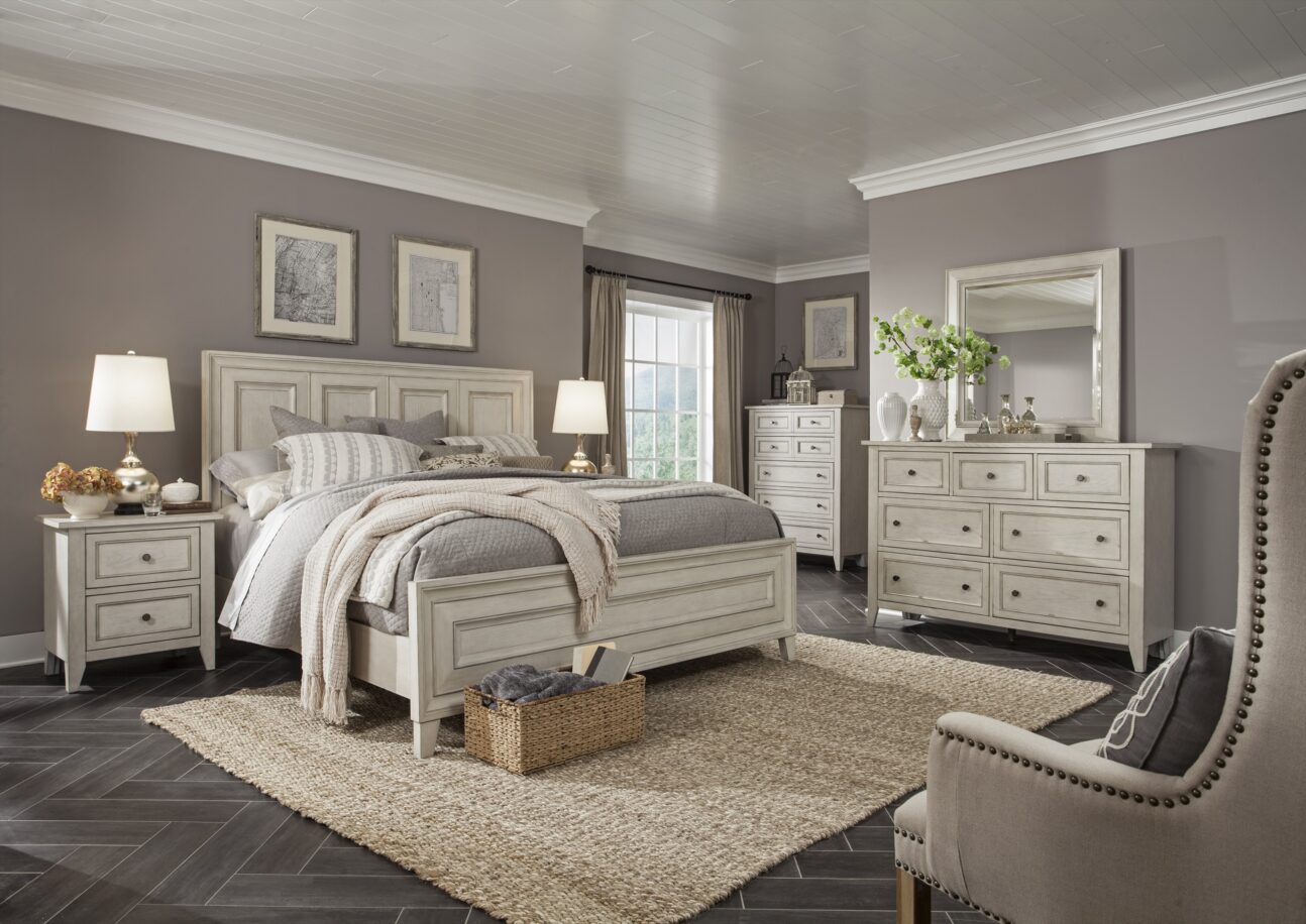 Transitional Weathered White Bedroom