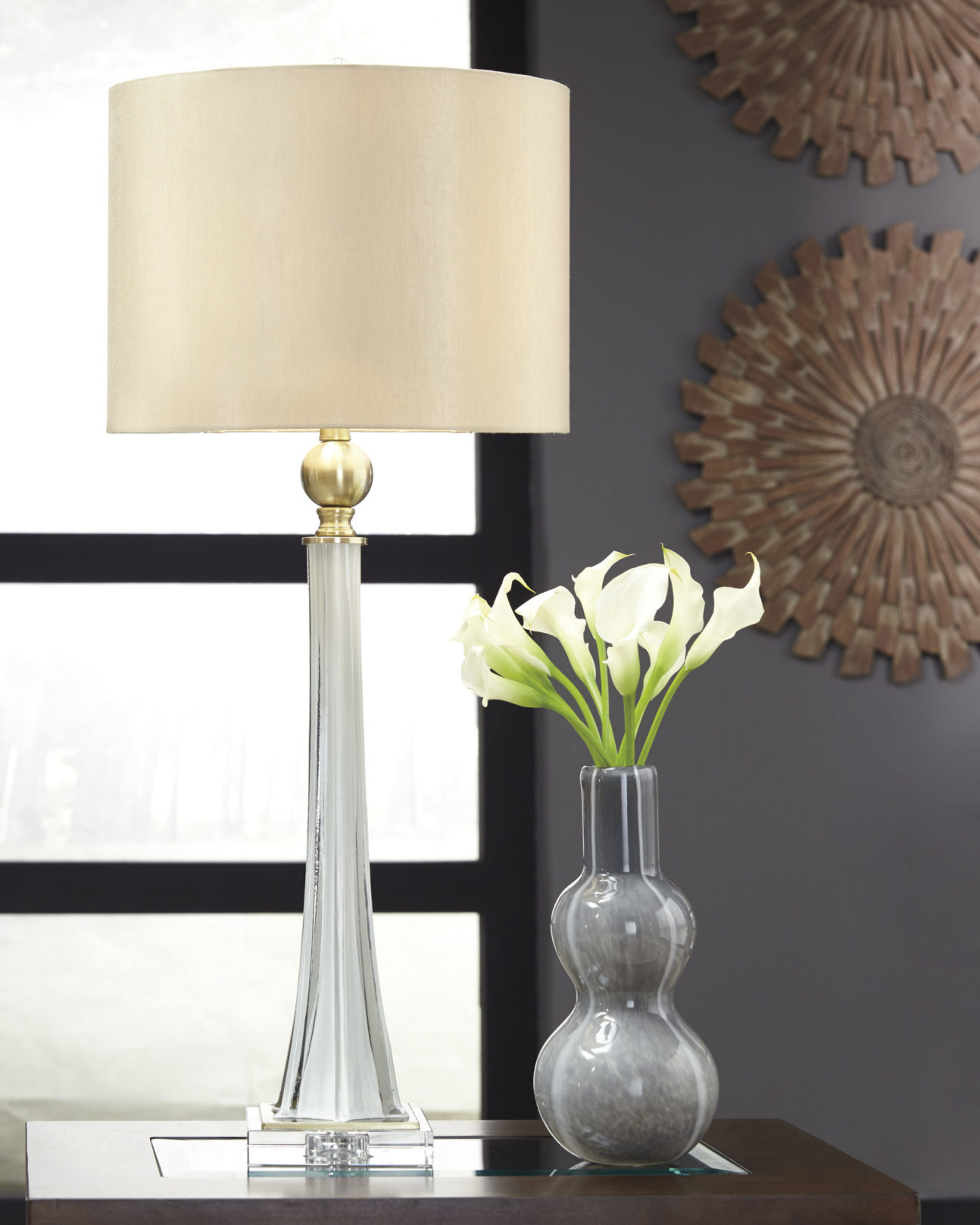 Contemporary White Finished Glass and Brass Finished Table Lamp - Image 2