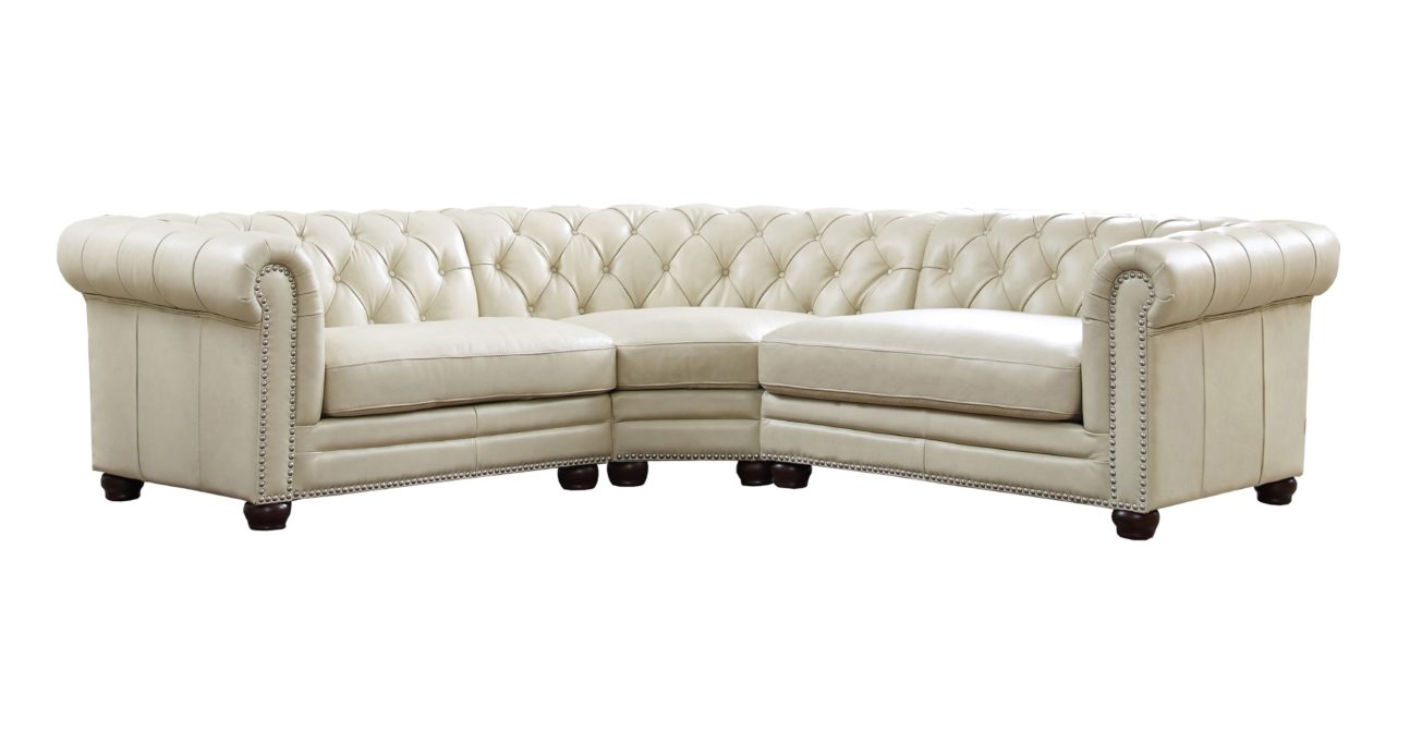 TRADITIONAL WHITE LEATHER SECTIONAL