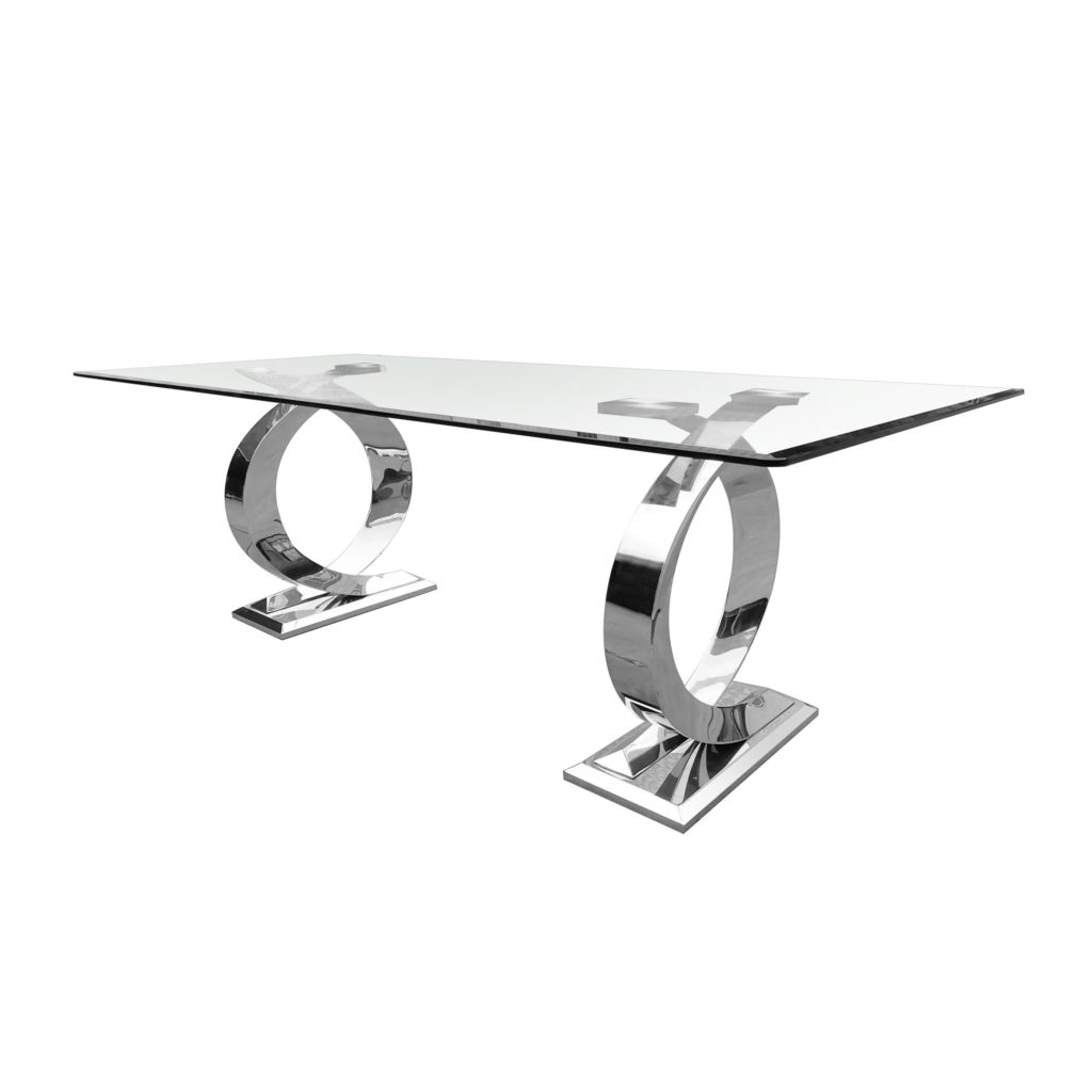 MODERN STAINLESS STEEL AND GLASS DINING TABLE Arrow Furniture