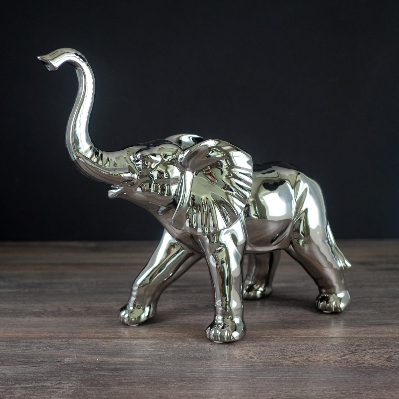 SILVER TRUNK UP ELEPHANT SCULPTURE