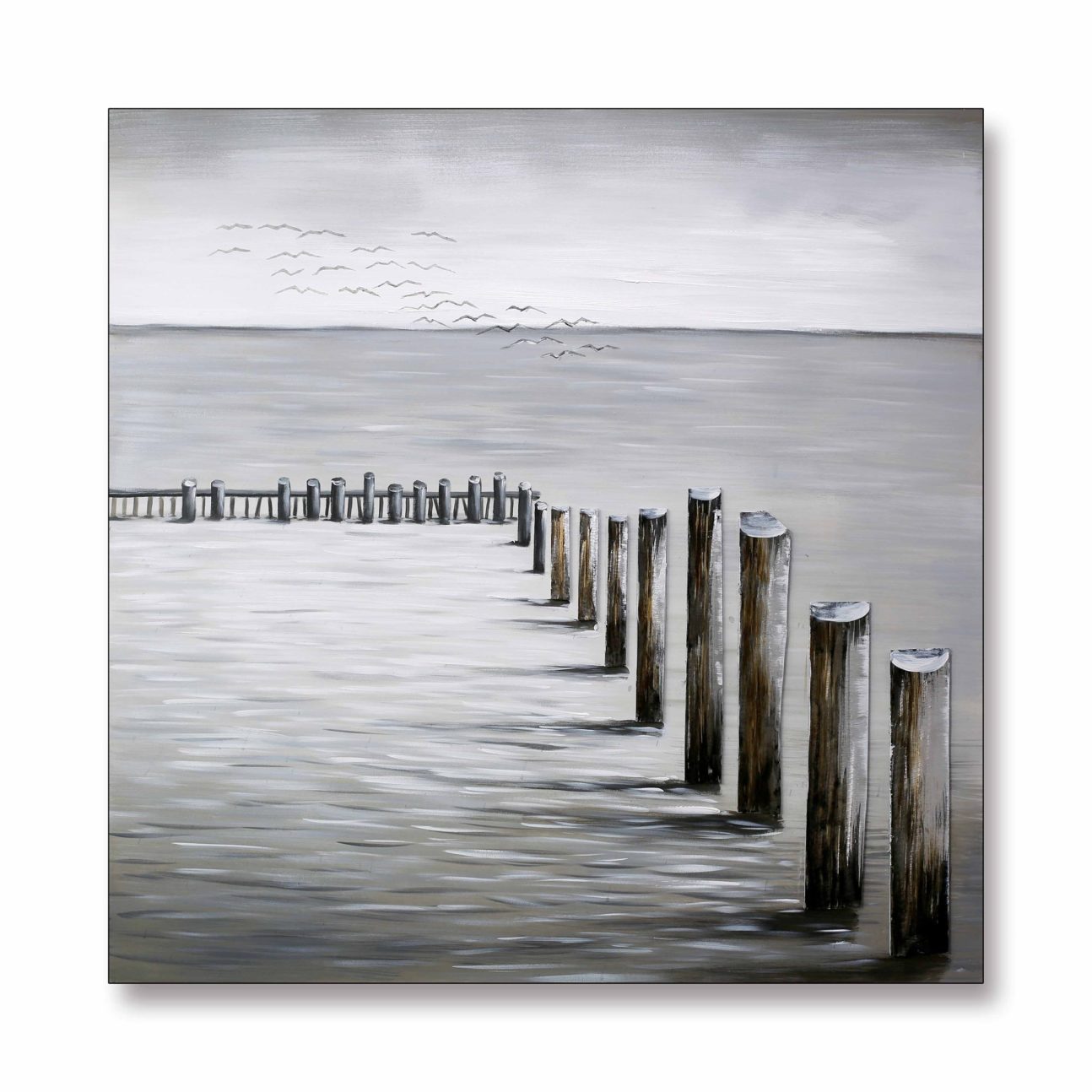 3D Oil Painting - "WOOD RAILING ON LAKE"