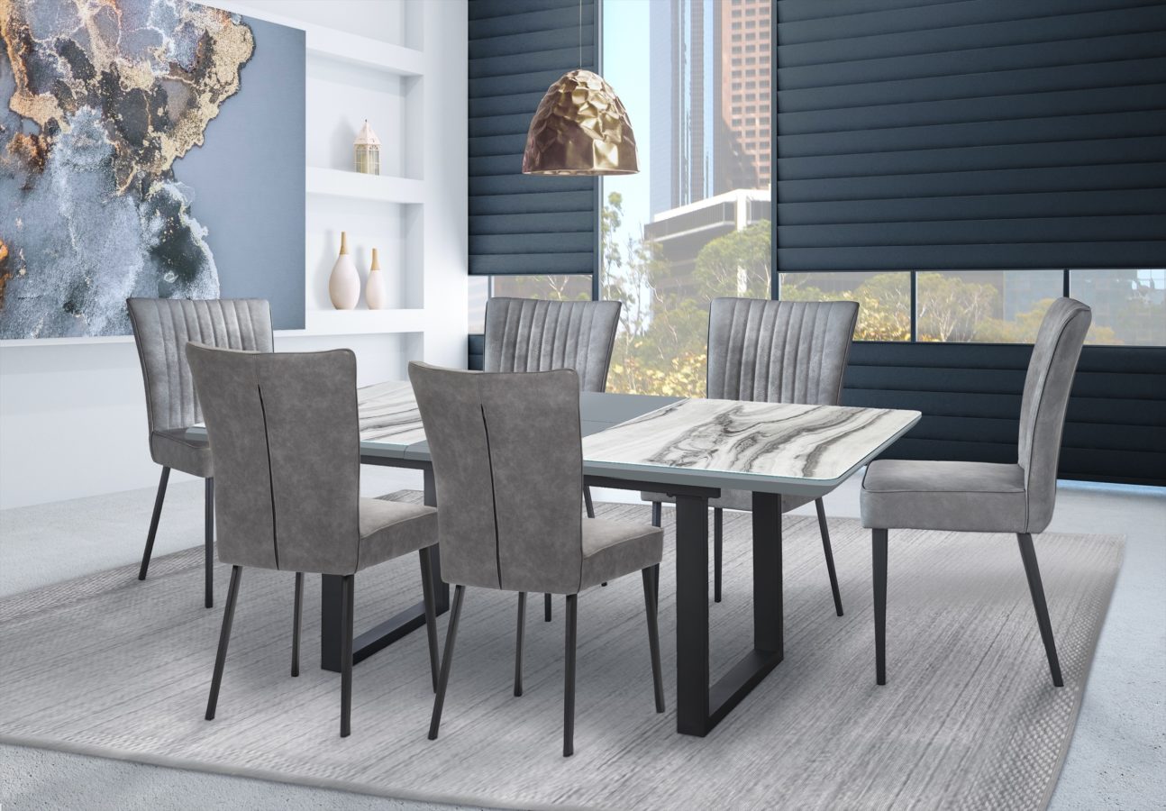 Contemporary Faux Marble & Glass Dining Room