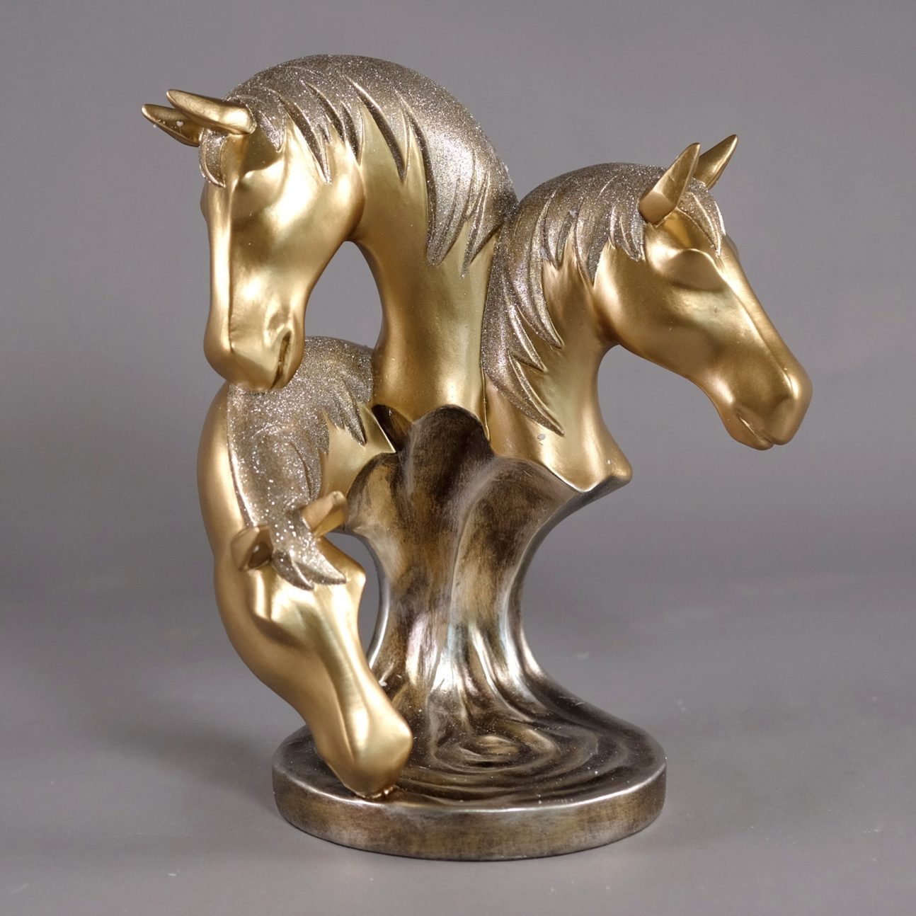 Gold Three Horse Head Sculpture