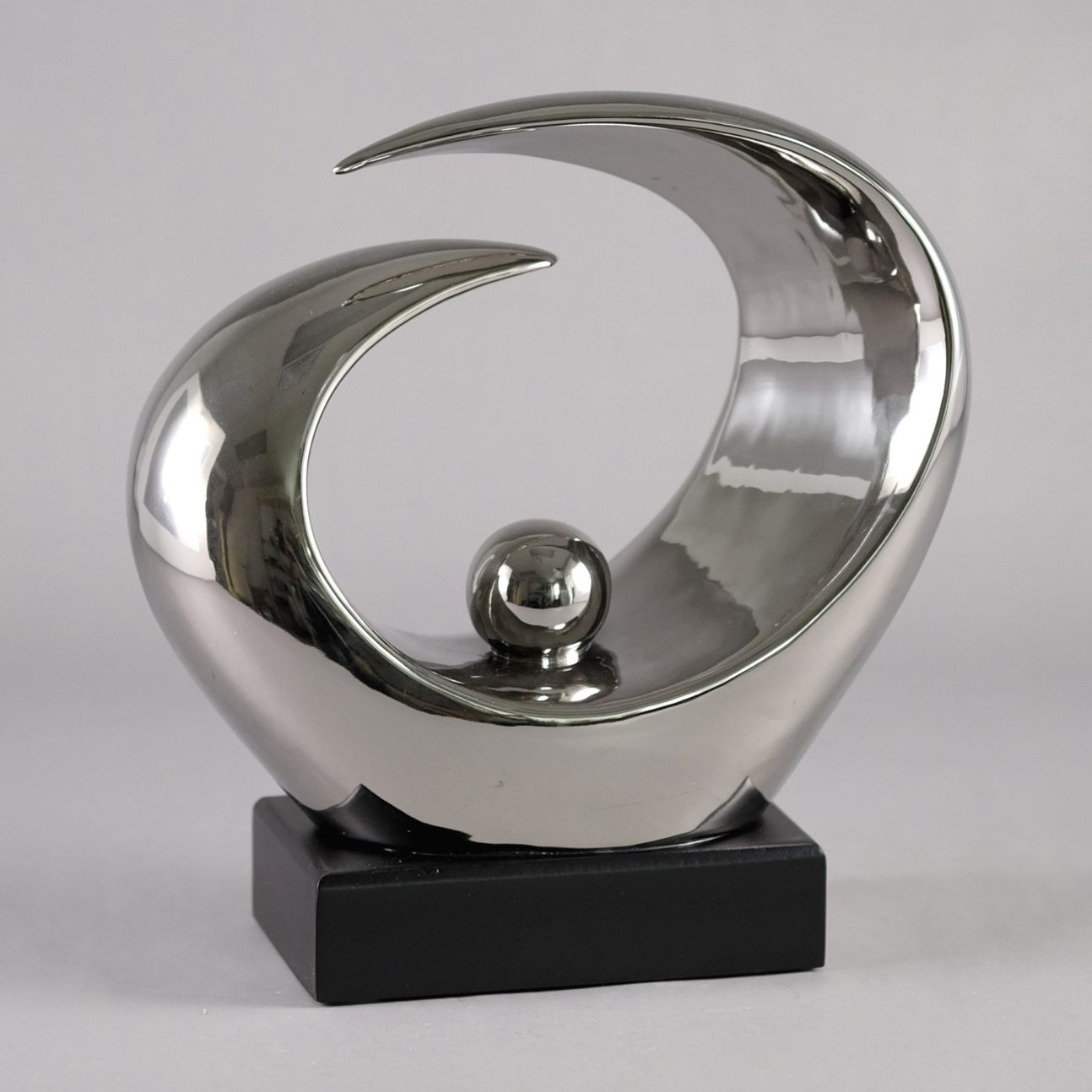 Low Silver Circle Sphere Sculpture