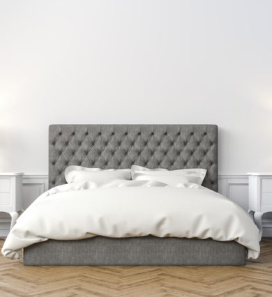 bed, frame, nightstand, mattress, pillow