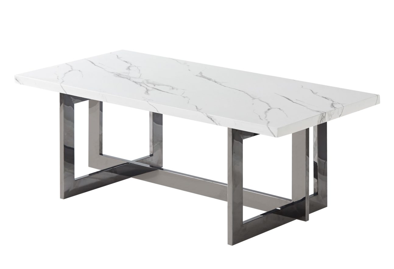 Modern Faux Marble and Stainless Steel Occasional Tables