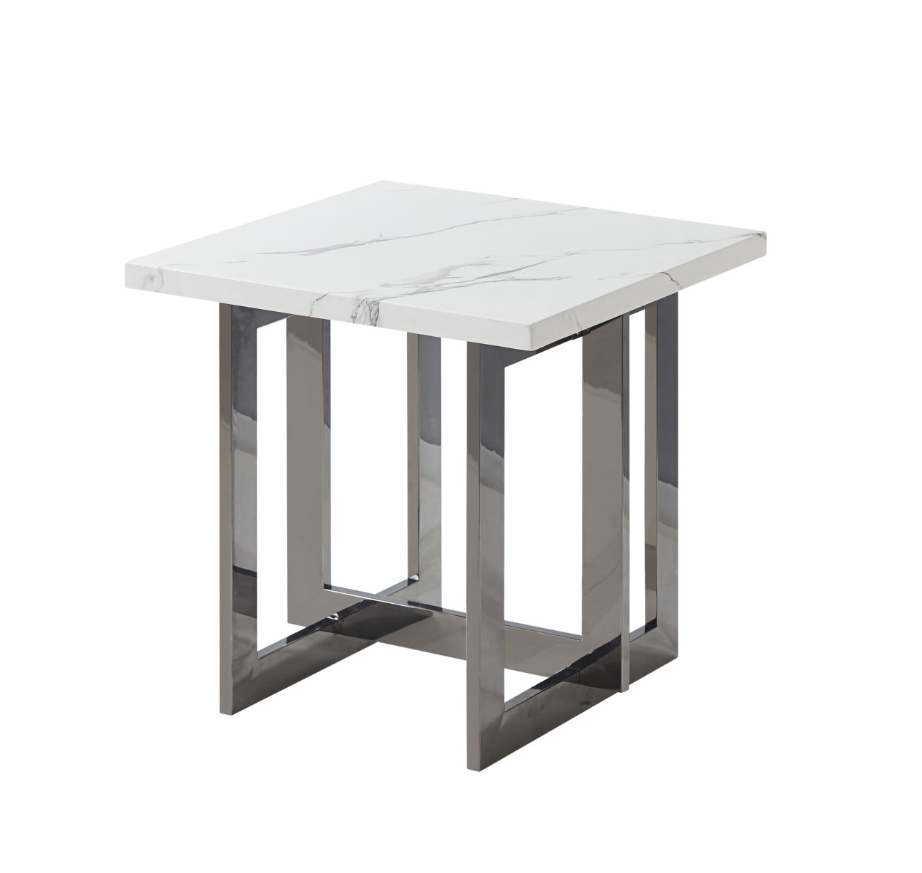 Modern Faux Marble and Stainless Steel Occasional Tables - Image 2