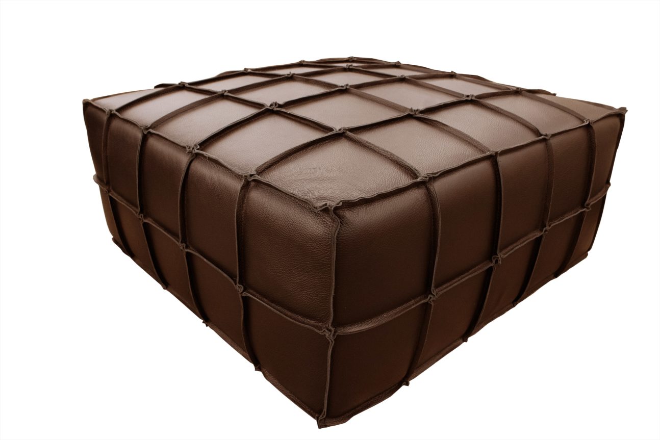 Transitional Chocolate Brown Leather Ottoman