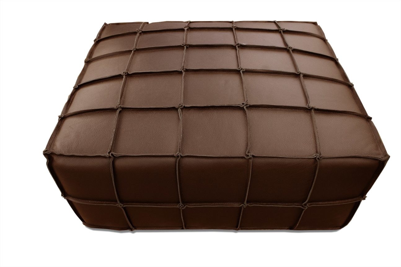 Transitional Chocolate Brown Leather Ottoman - Image 2