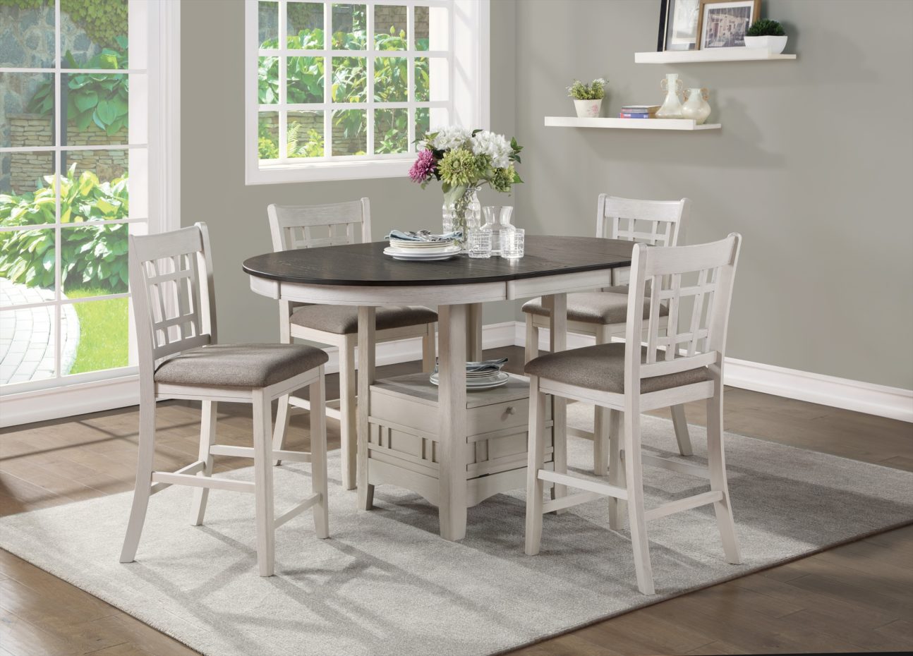 Transitional Oak and Weathered White Counter Height Dining Room