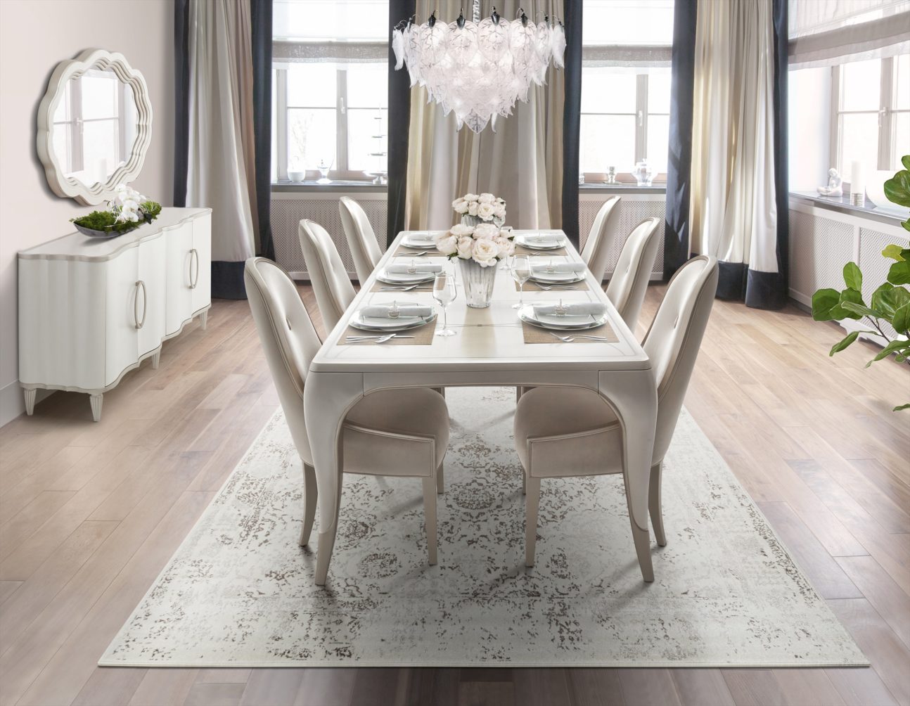 Contemporary Creamy Pearl Dining Room