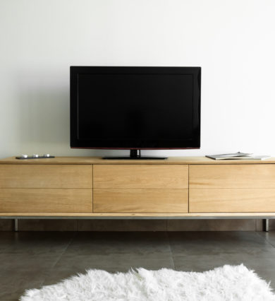 TV, stand, with, TV, on, top