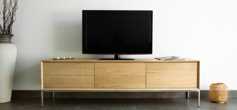 TV, stand, with, TV, on, top