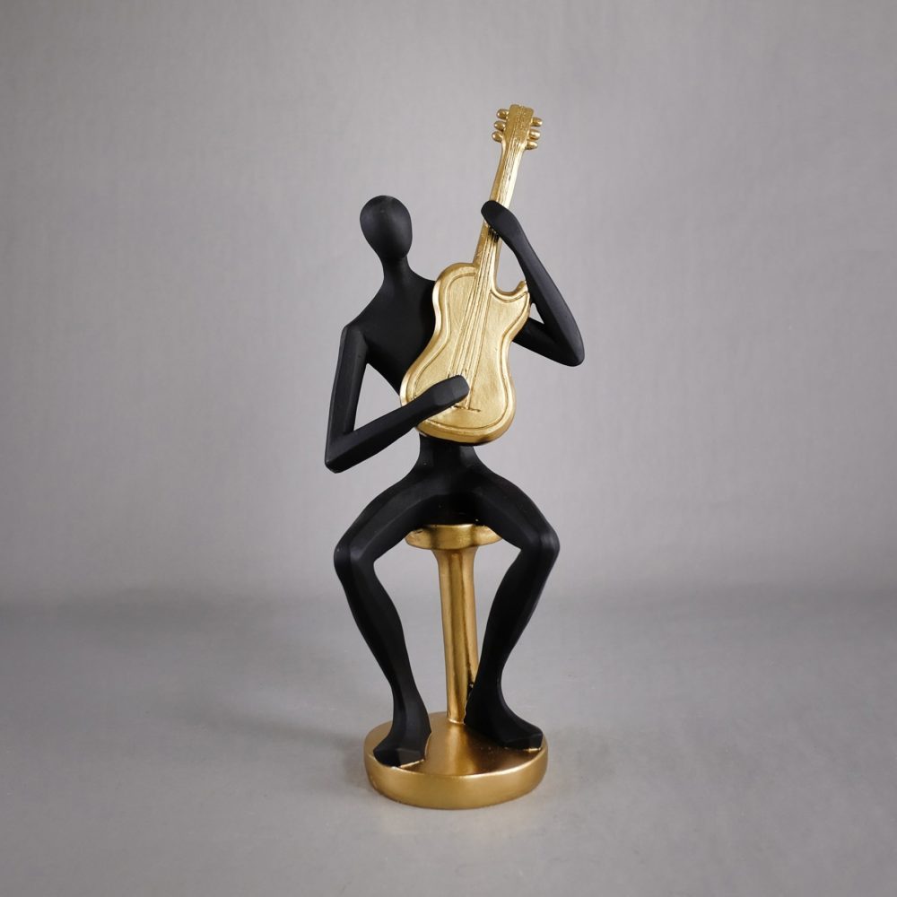 Black and Gold Guitar Player Statue Arrow Furniture