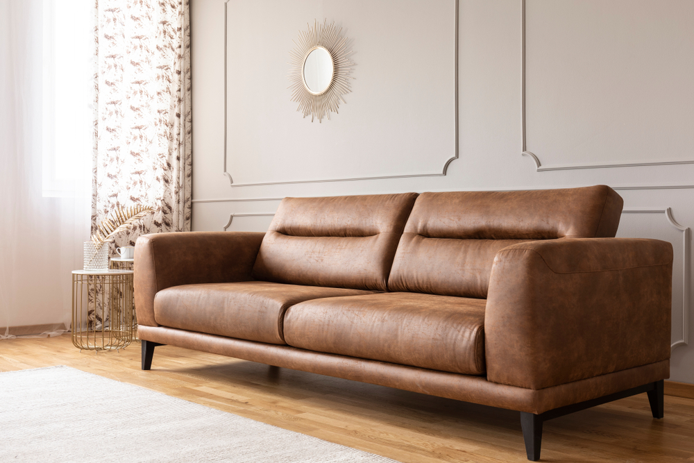 brown, leather, couch,