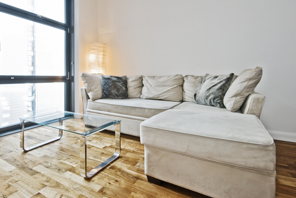 grey, sofa, with, chrome, coffee, table
