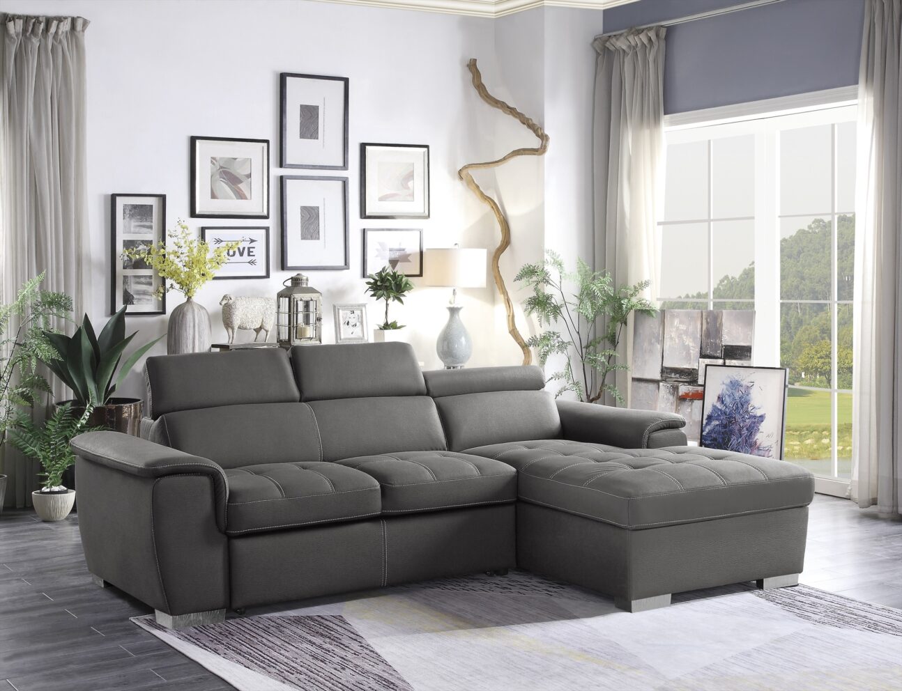 Contemporary Grey Pull Out 2 Pc Media Sleeper - Image 5