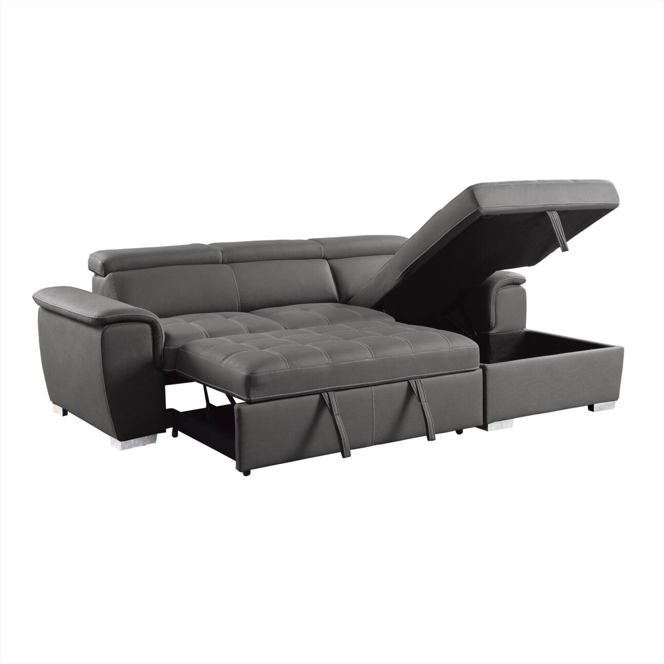 Contemporary Grey Pull Out 2 Pc Media Sleeper - Image 3