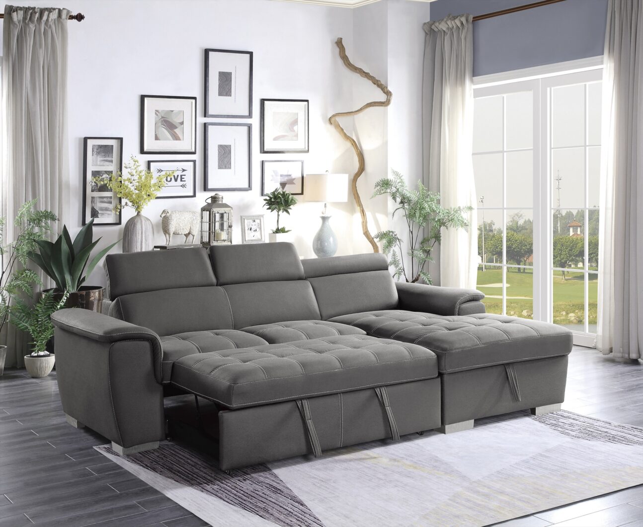 Contemporary Grey Pull Out 2 Pc Media Sleeper - Image 6