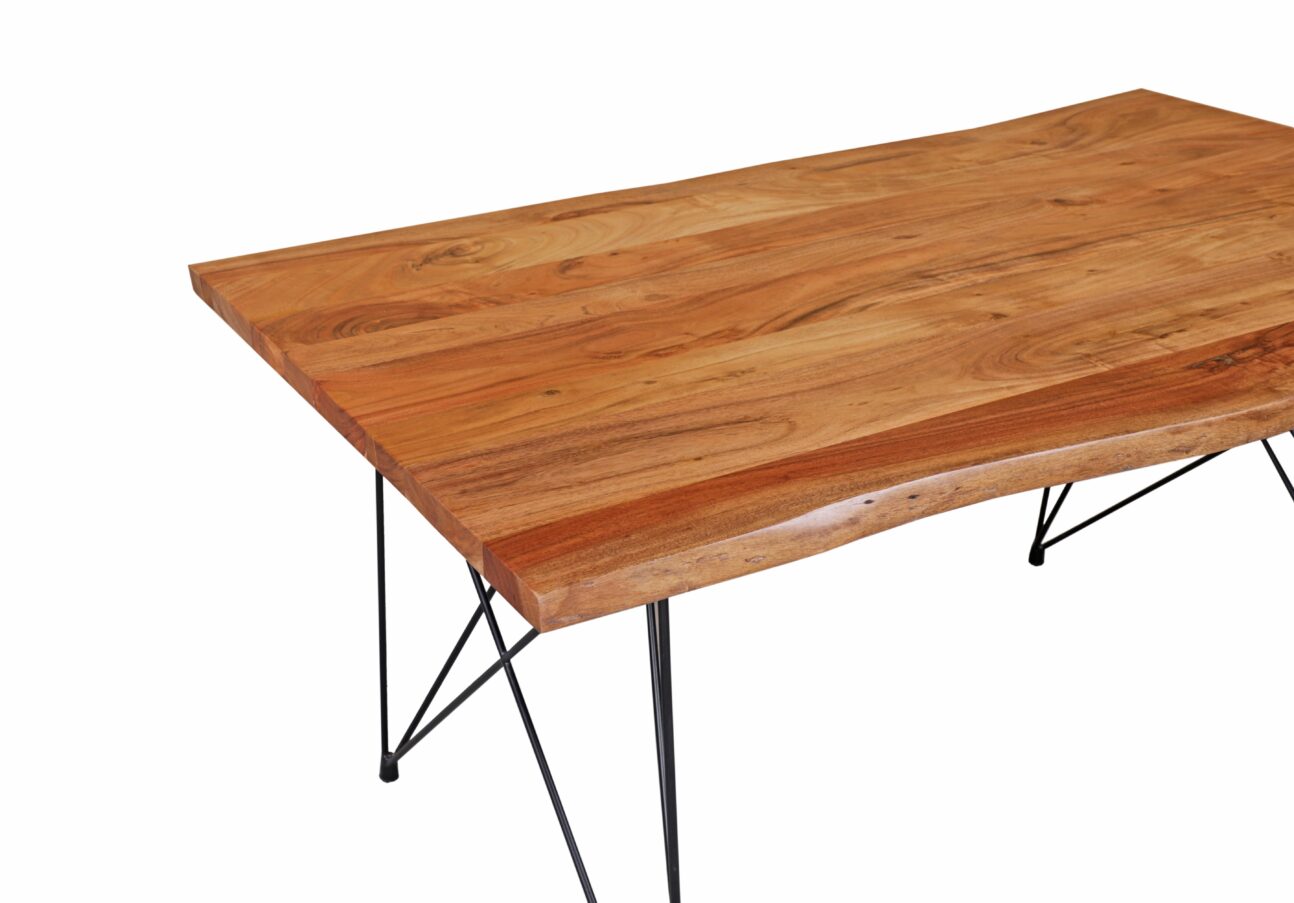 Rustic Live Edge Sheesham Light Wood Dining Table - Image 4