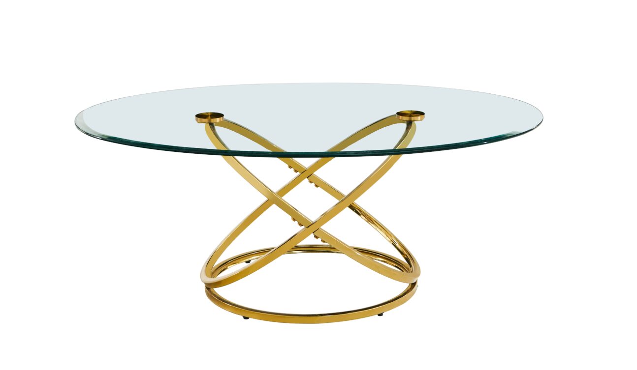 Modern Oval Glass and Gold Occasional Tables