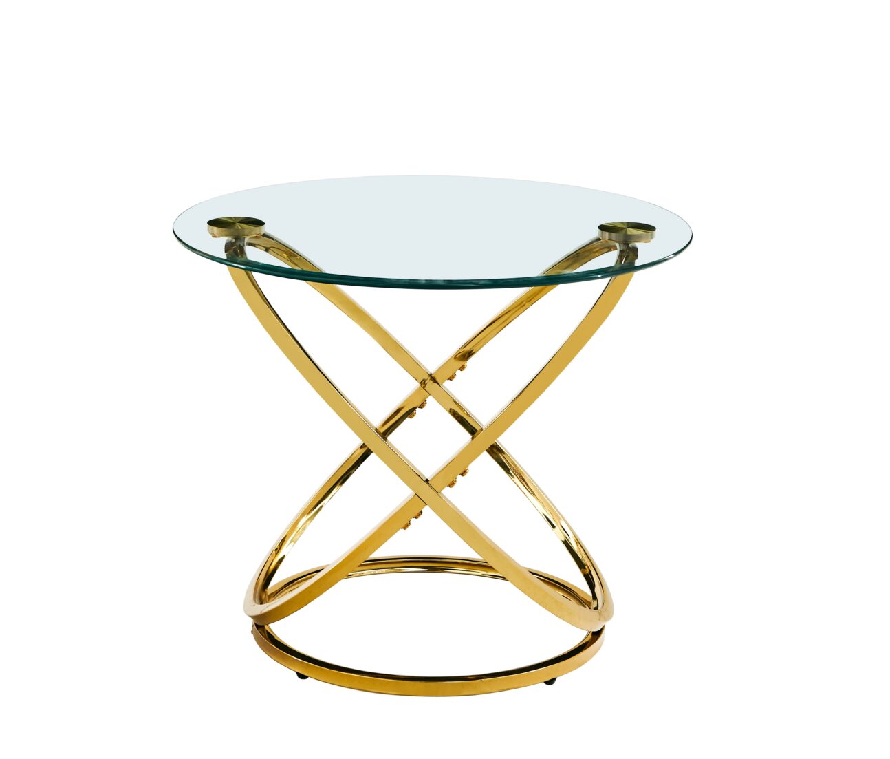 Modern Oval Glass and Gold Occasional Tables - Image 2