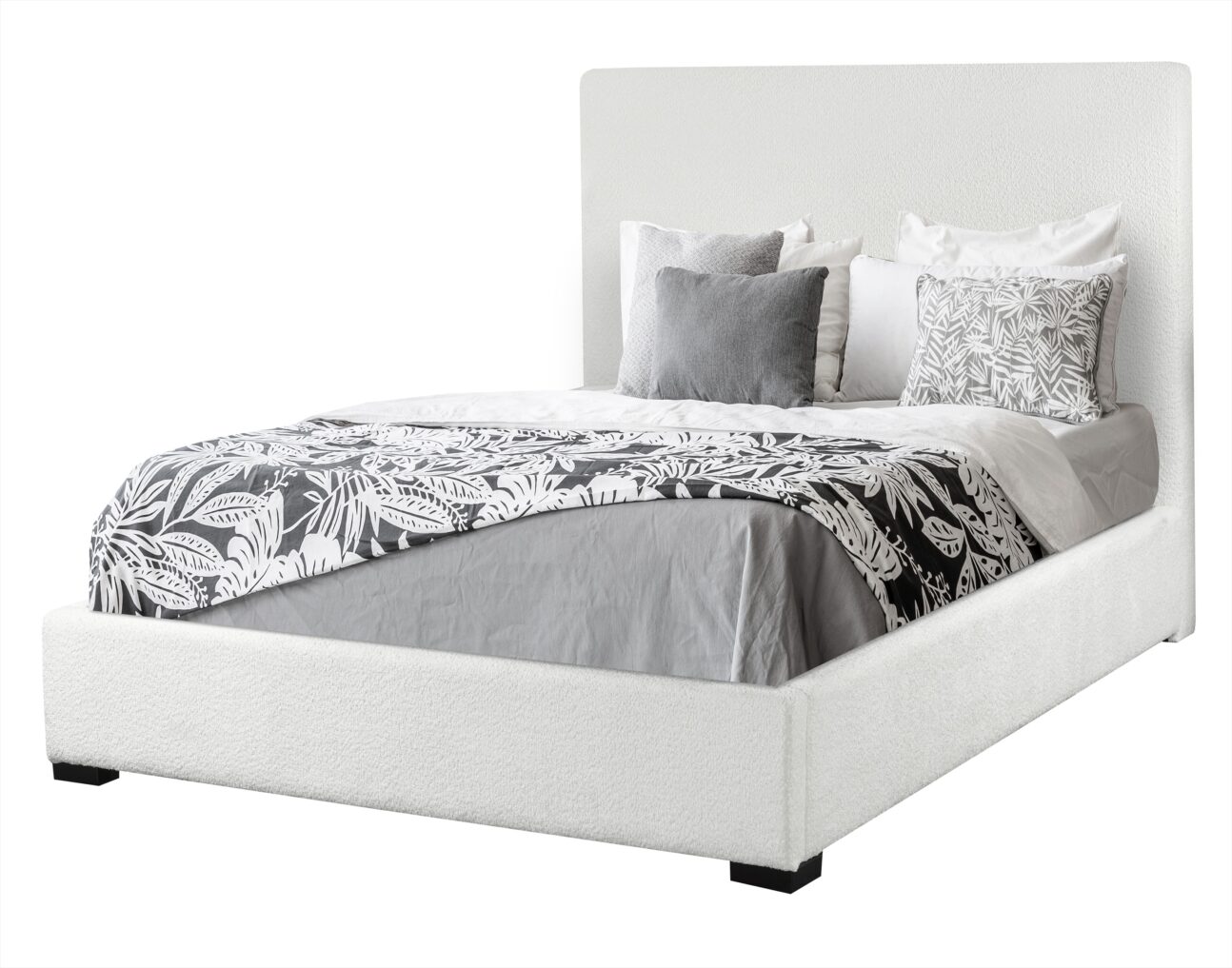 Contemporary Ivory Boucle Platform Bed