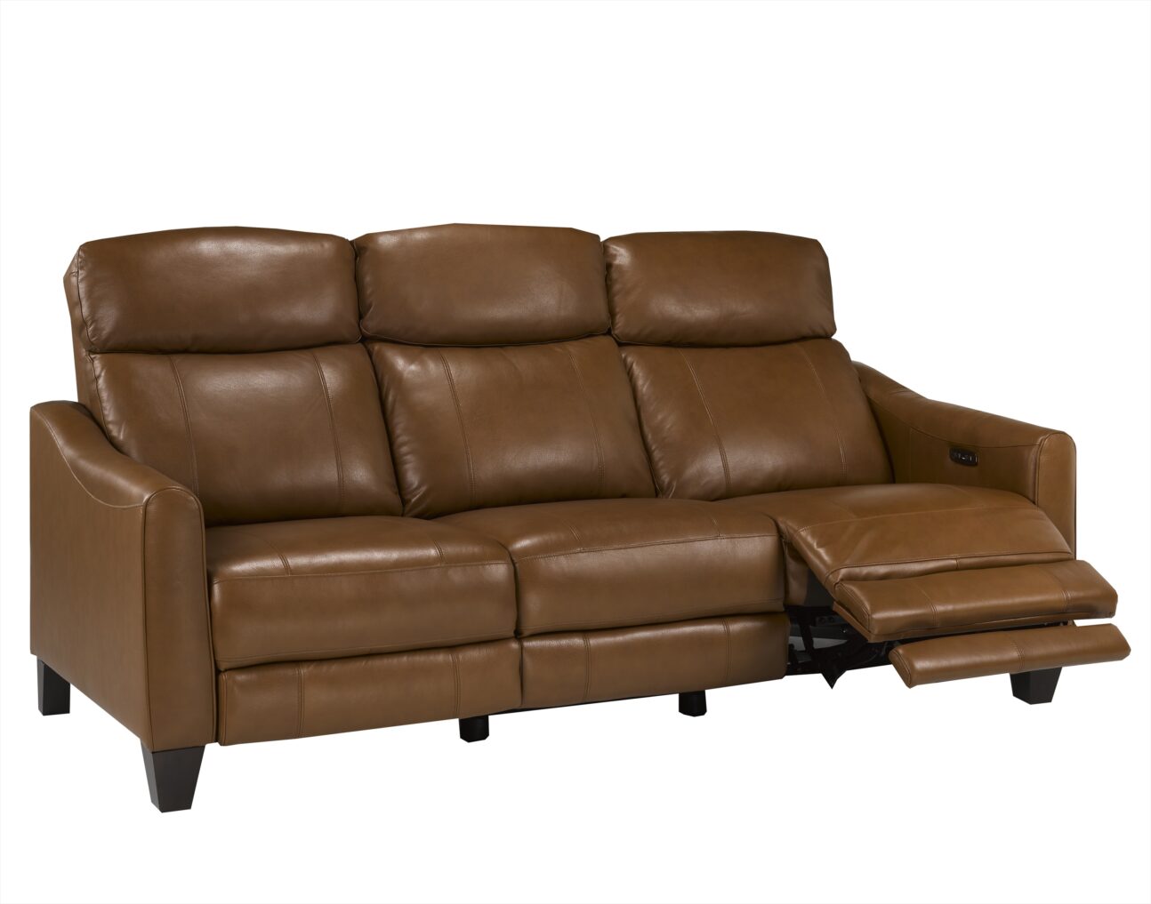 Contemporary Nutmeg Leather Match Dual Power Reclining Living Room