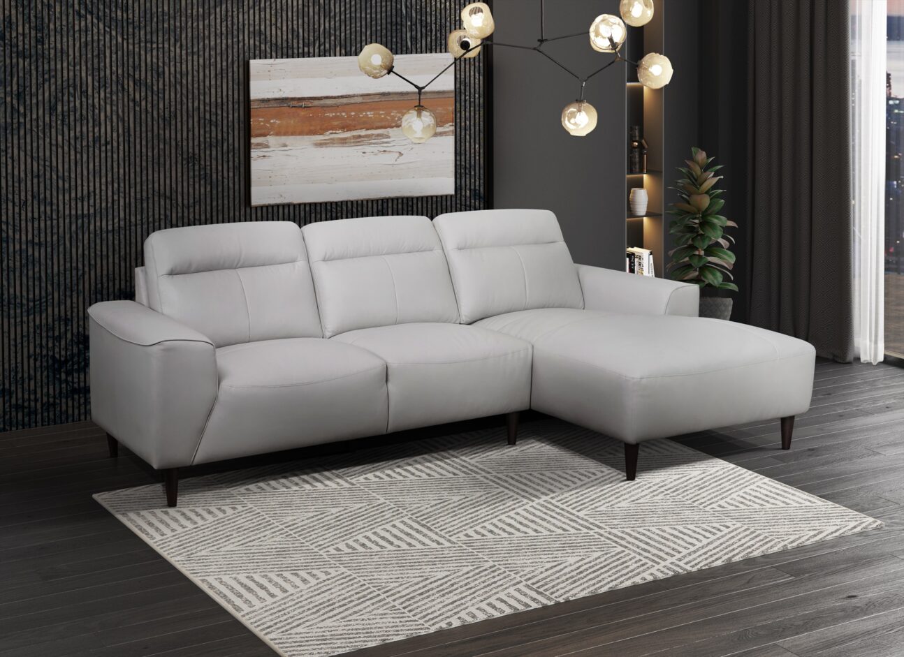 Henry Leather Sofa Chaise - Light Grey - Image 3