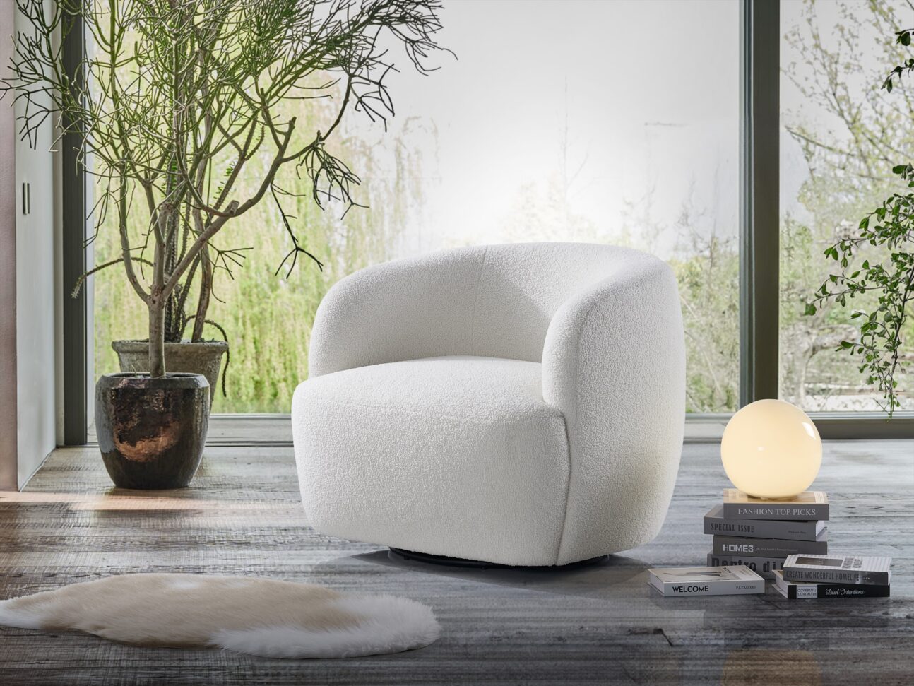 Contemporary White Swivel Accent Chair - Image 2