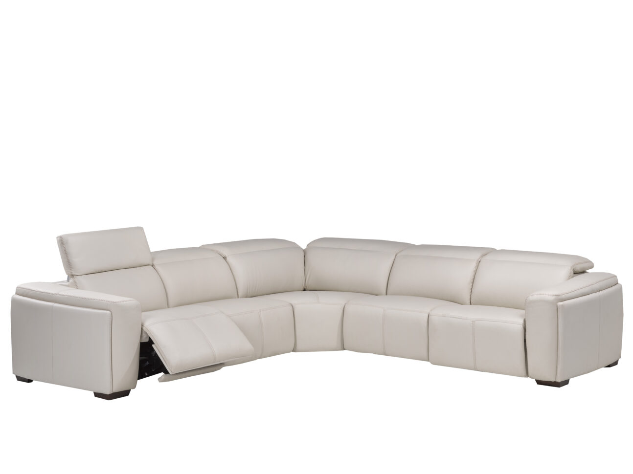 Modern Pebble White Leather Match Dual Power Sectional