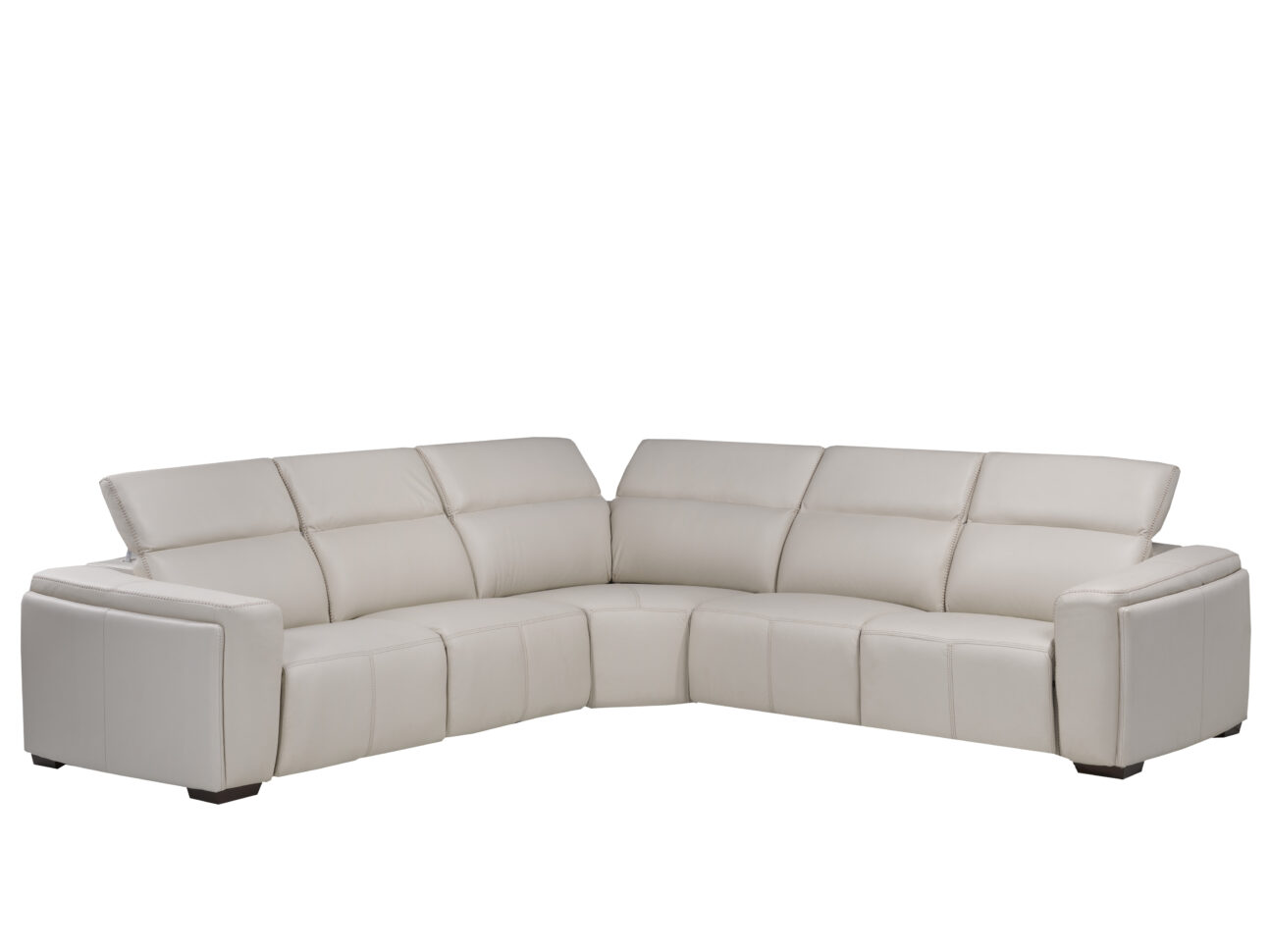 Modern Pebble White Leather Match Dual Power Sectional - Image 3
