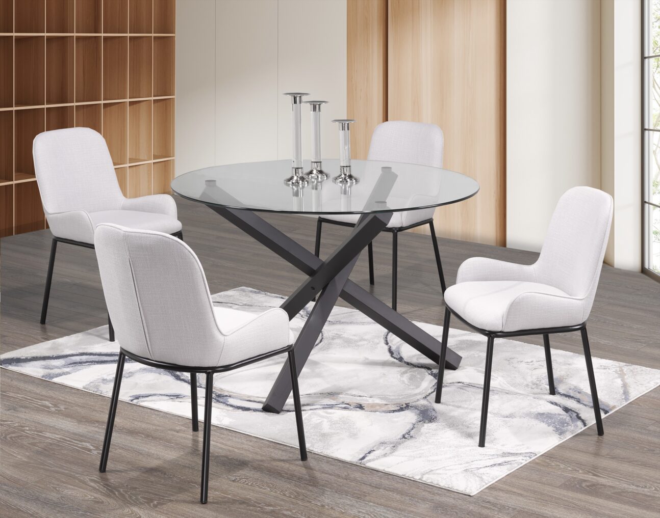 Contemporary Glass and Black Metal Dining Room