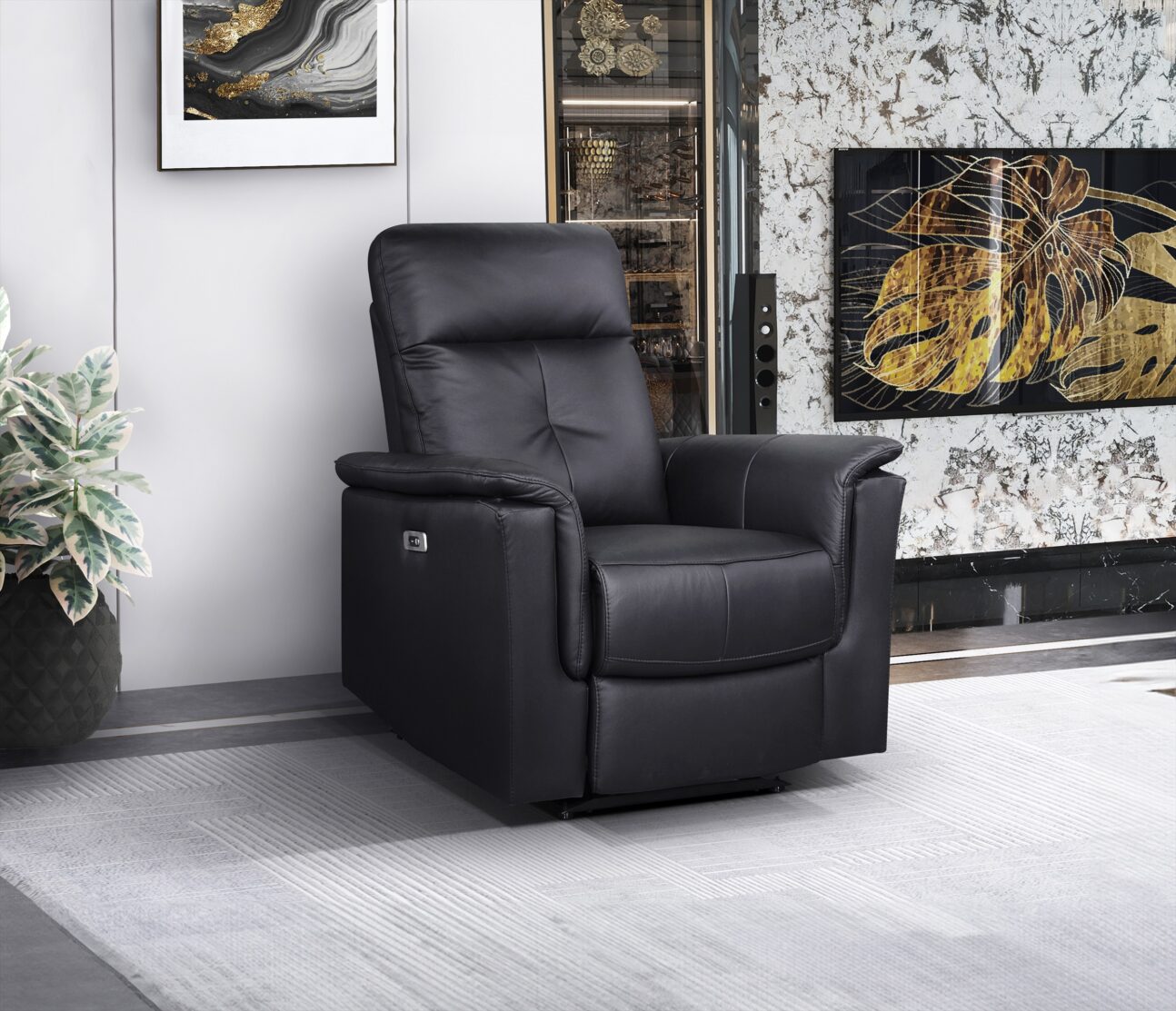Contemporary Black Leather Match Power Reclining Glider Chair - Image 5