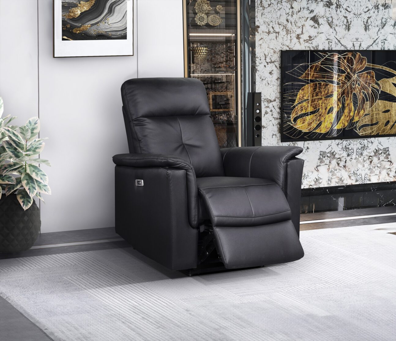 Contemporary Black Leather Match Power Reclining Glider Chair - Image 4