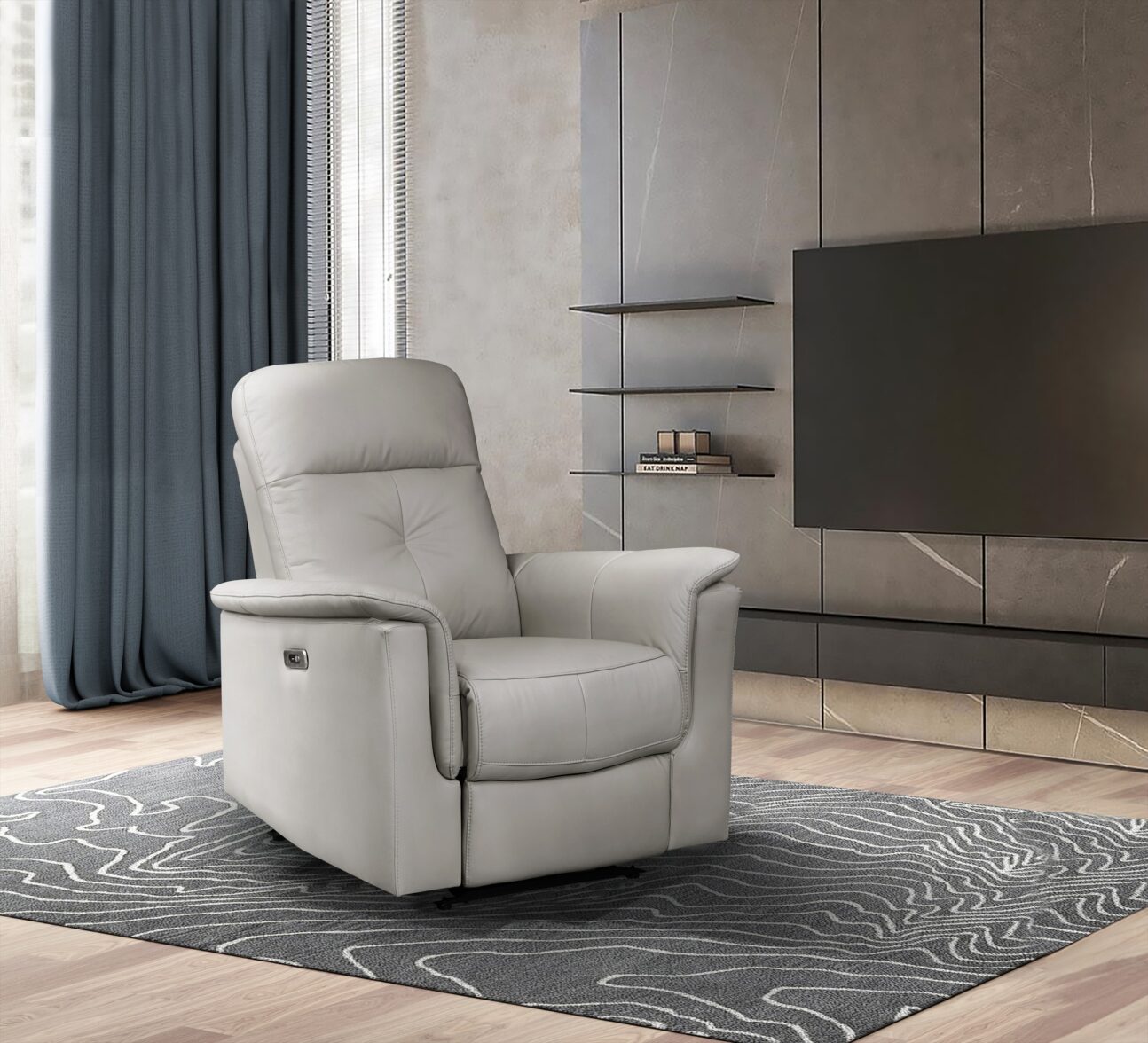Contemporary Silver Leather Match Power Reclining Glider Chair - Image 5