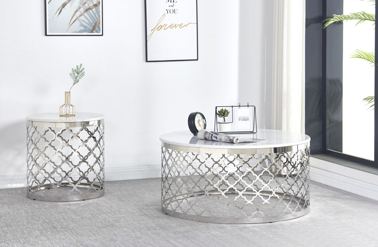 Quator Living Room Tables - Marble & Chrome - Image 3