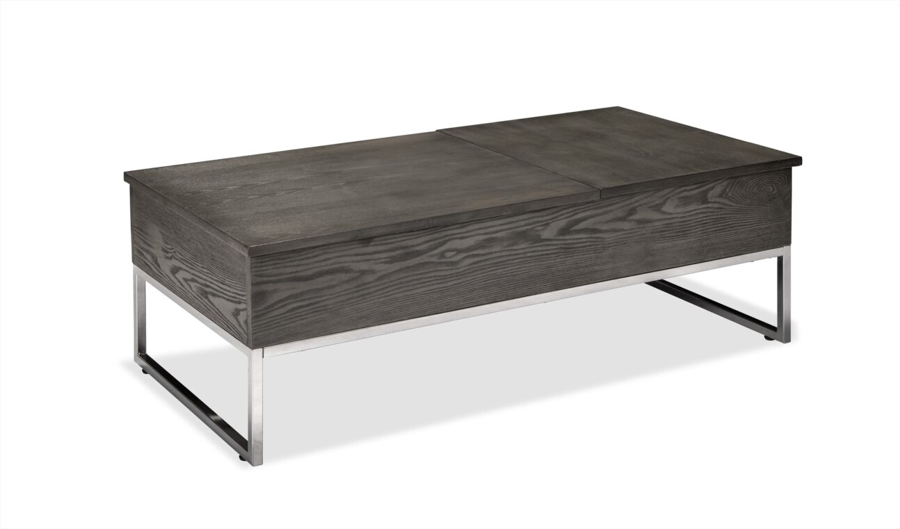Contemporary Dual Lift Top Grey and Chrome Occasional Tables - Image 4