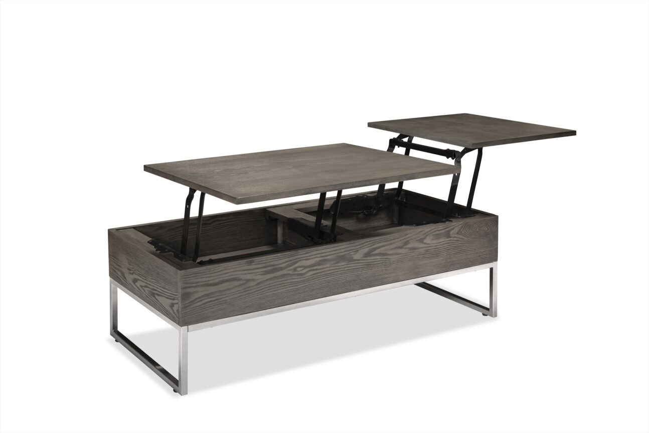 Contemporary Dual Lift Top Grey and Chrome Occasional Tables - Image 3