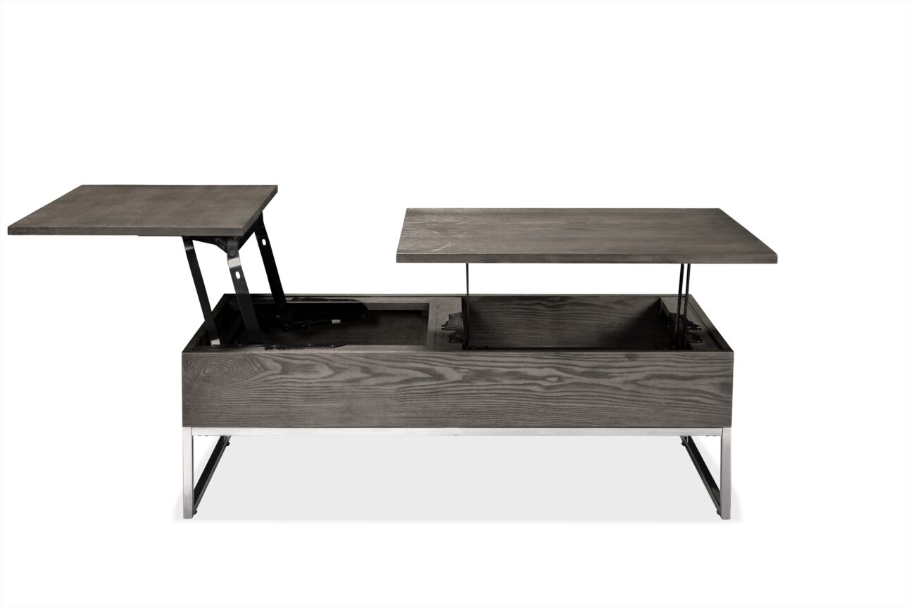 Contemporary Dual Lift Top Grey and Chrome Occasional Tables