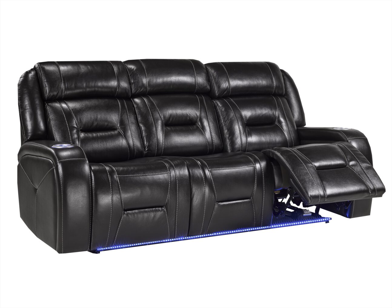 Contemporary Black Leather Match Dual Power Transformer Living Room
