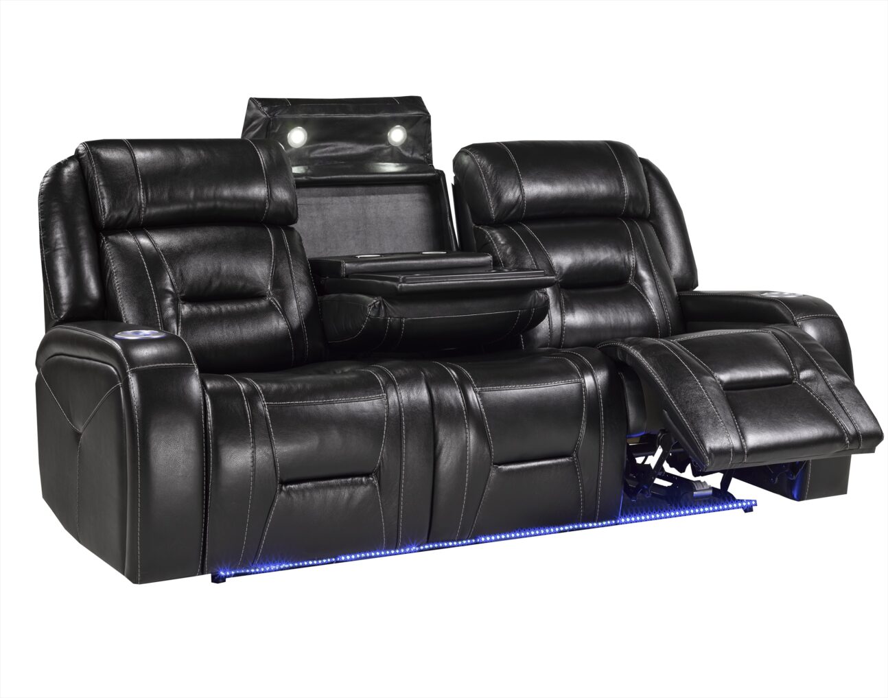 Contemporary Black Leather Match Dual Power Transformer Living Room - Image 3